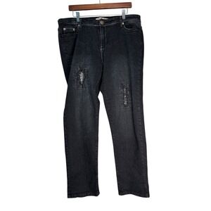Brooklyn Girl‎ Y2K Navy Distressed Denim Jeans Size 18 Straight Leg Stretch